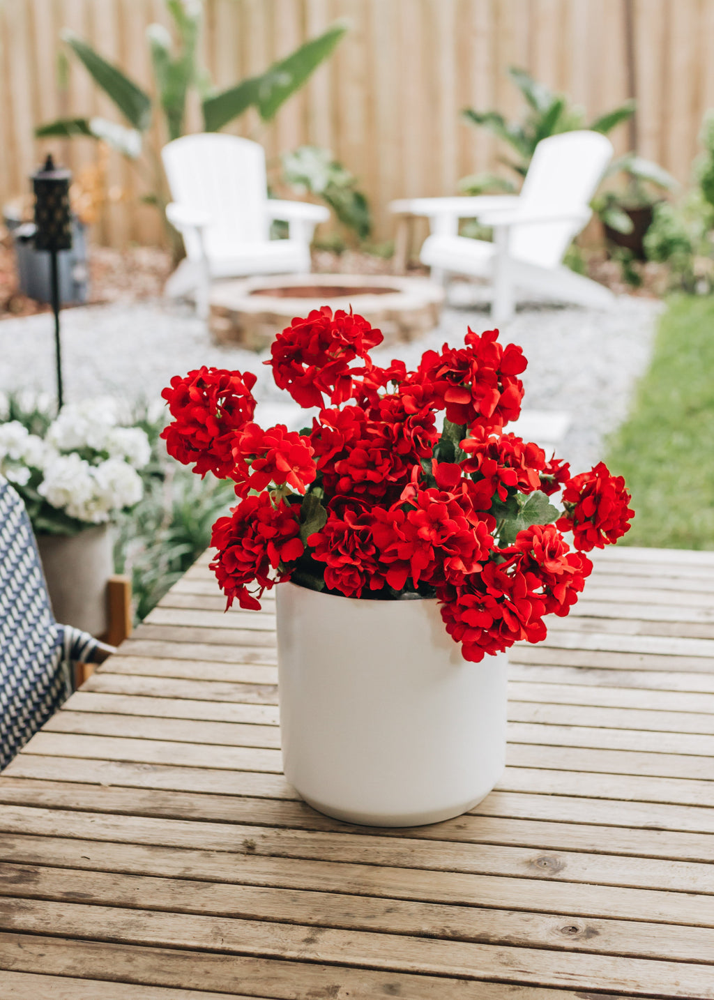 Outdoor Fake Flowers | Water Resistant Outdoor Red Geranium Bush - 18"