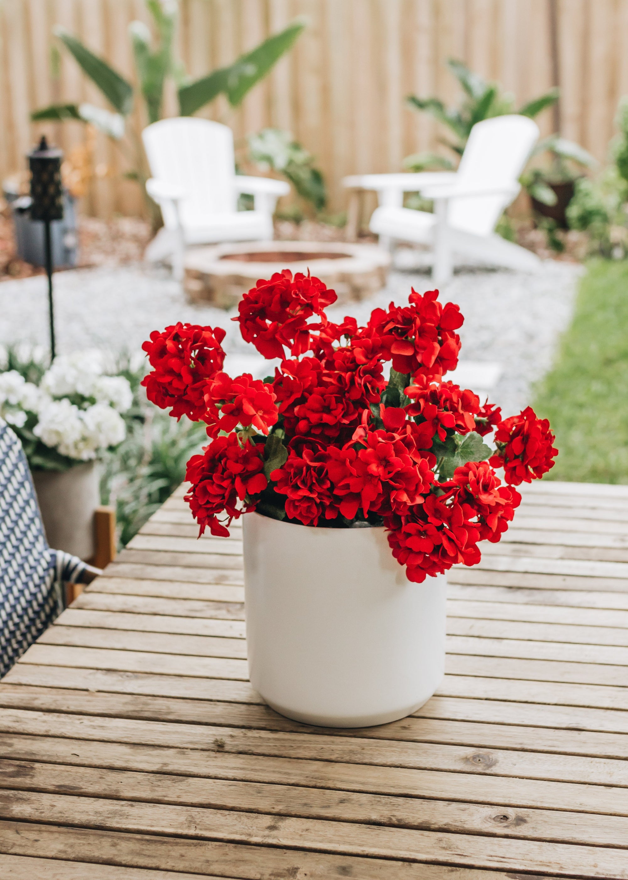 Outdoor Fake Flowers | Water Resistant Outdoor Red Geranium Bush - 18"