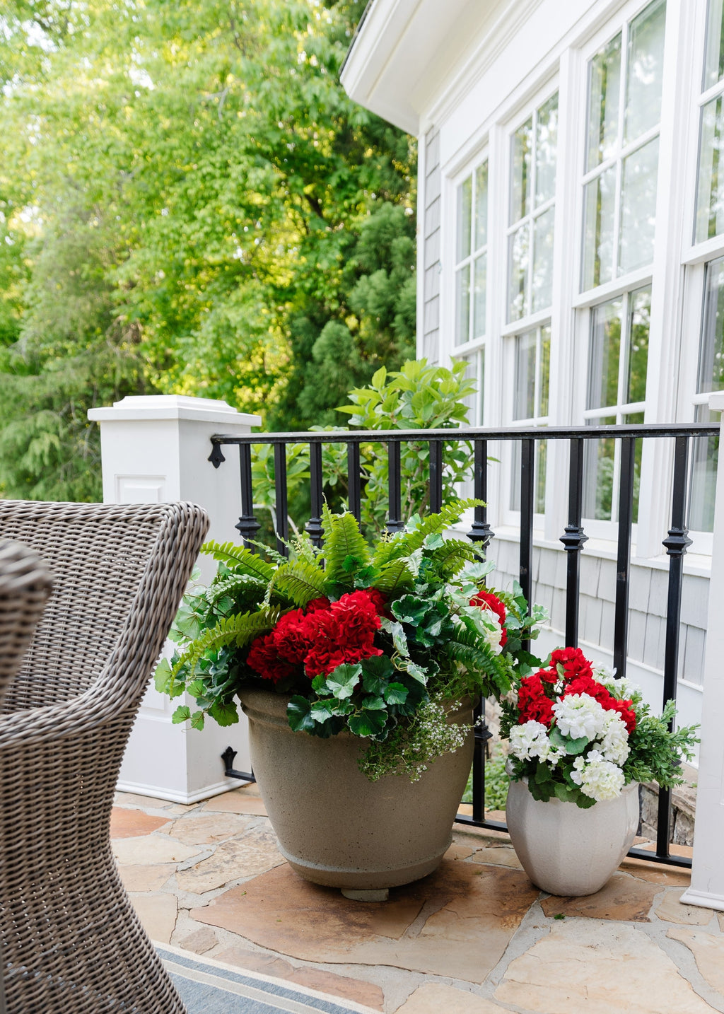 Outdoor Fake Flowers | Water Resistant Outdoor Red Geranium Bush - 18"