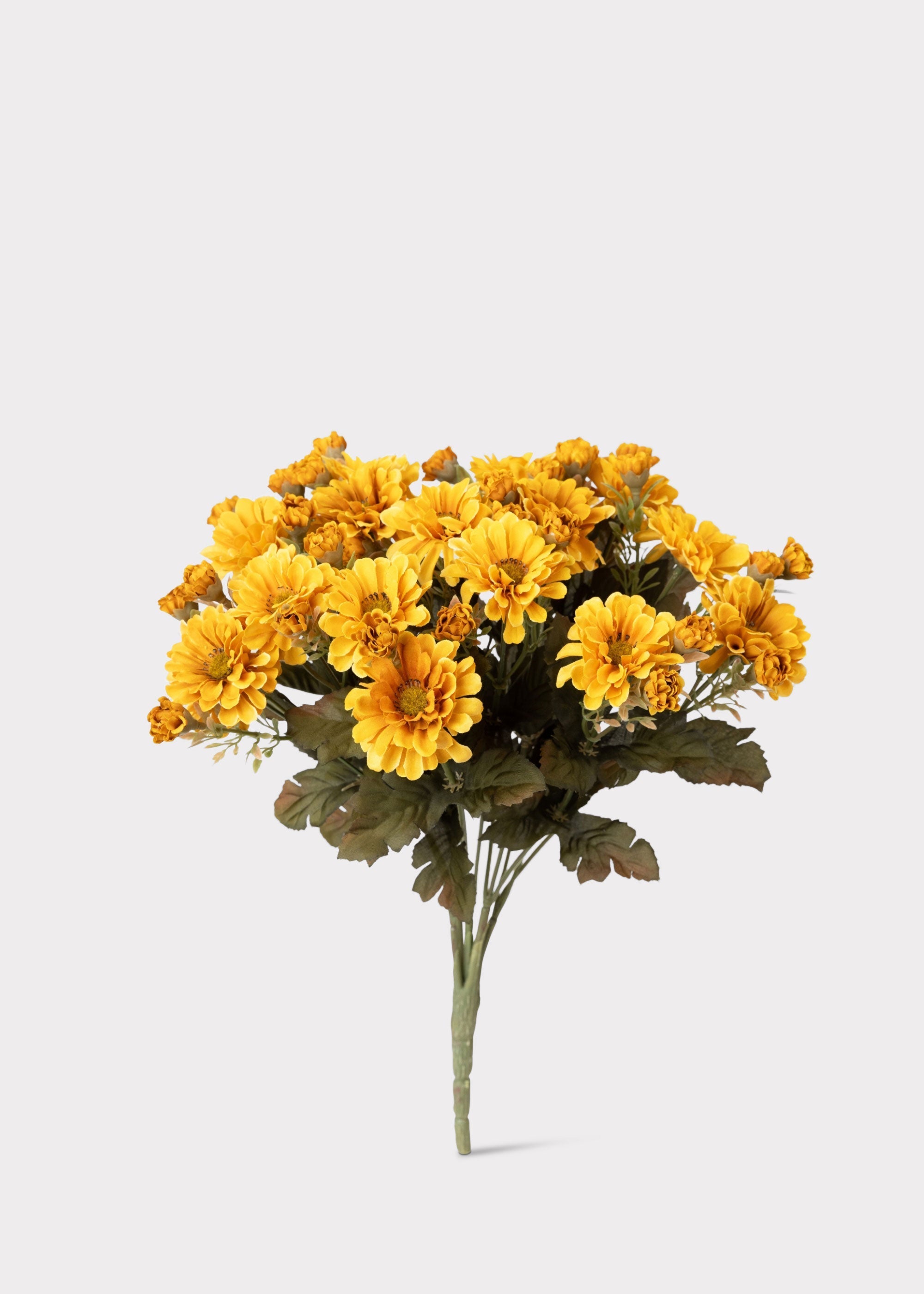 Golden Yellow Artificial Fall Mum Flower Bush - 15"