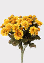 Golden Yellow Artificial Fall Mum Flower Bush - 15"