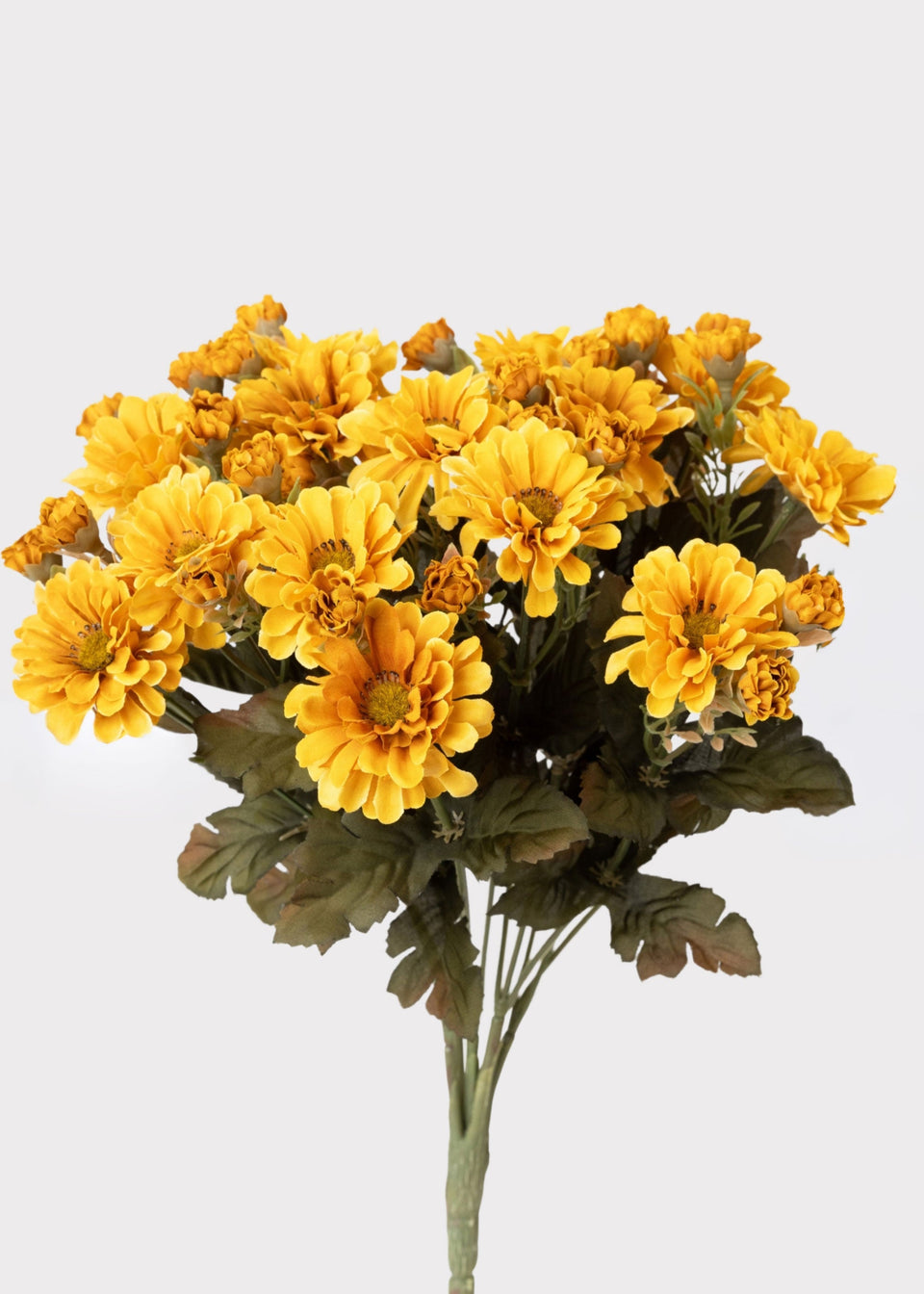 Golden Yellow Artificial Fall Mum Flower Bush - 15"