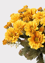 Golden Yellow Artificial Fall Mum Flower Bush - 15"
