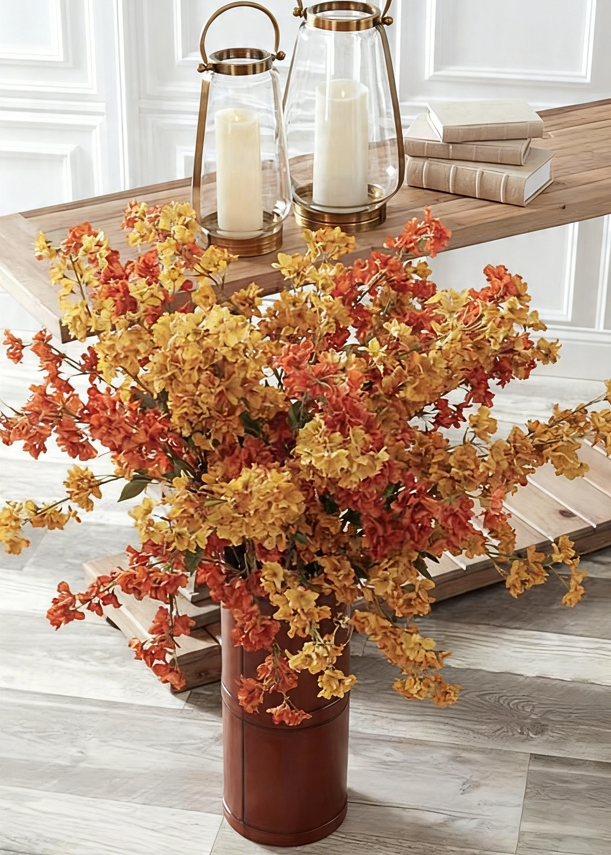 Autumn Fake Cherry Blossom Branch in Golden Yellow - 42"