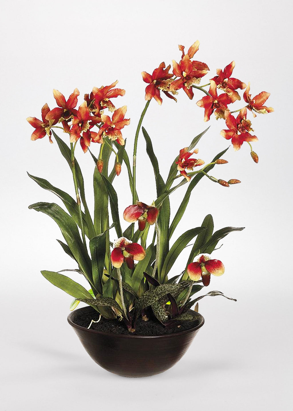 Faux Potted Orchid Arrangement in Clay Bowl - 28"