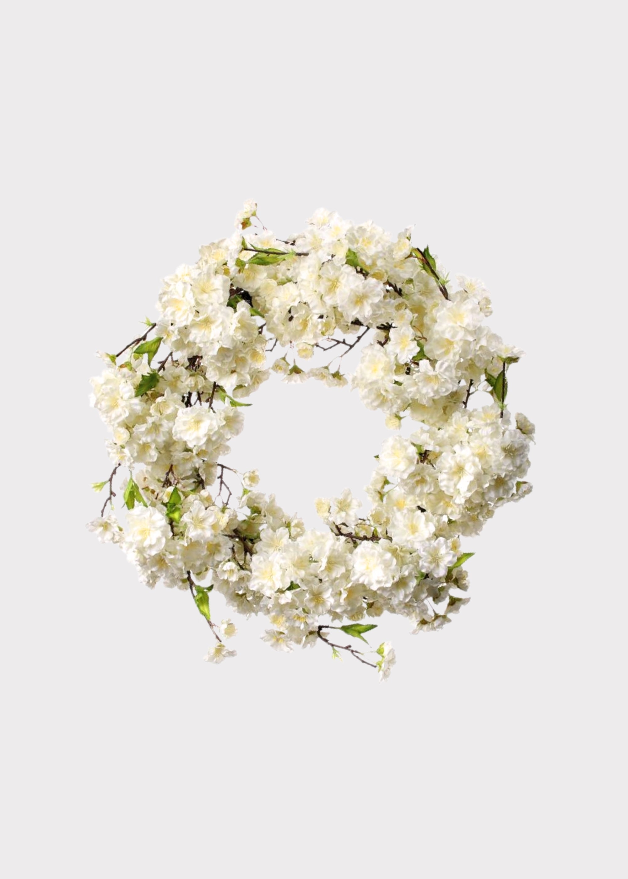 Deluxe Cream Artificial Cherry Blossom Flower Wreath - 20"