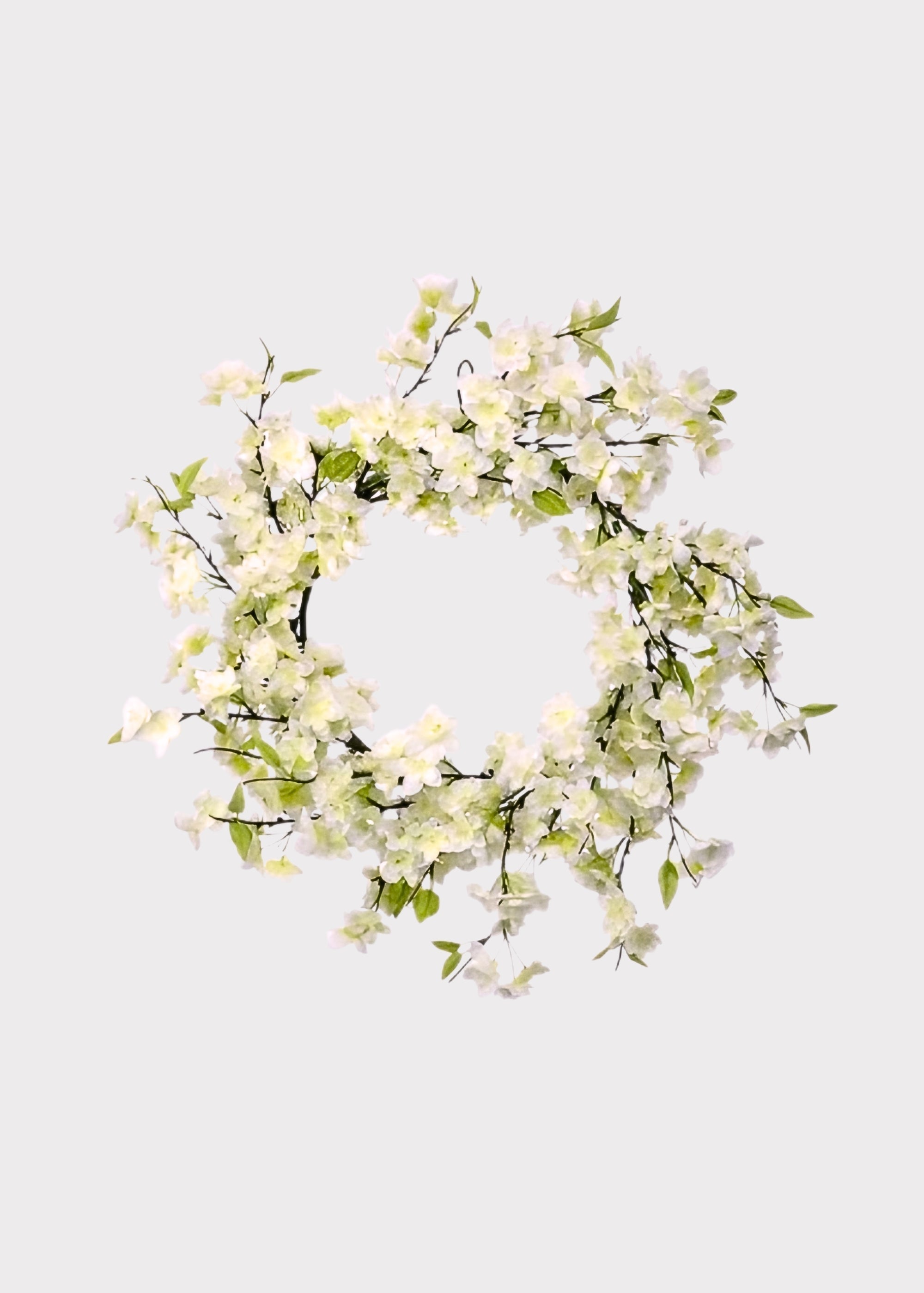 White Cherry Blossom Artificial Flower Wreath - 20"