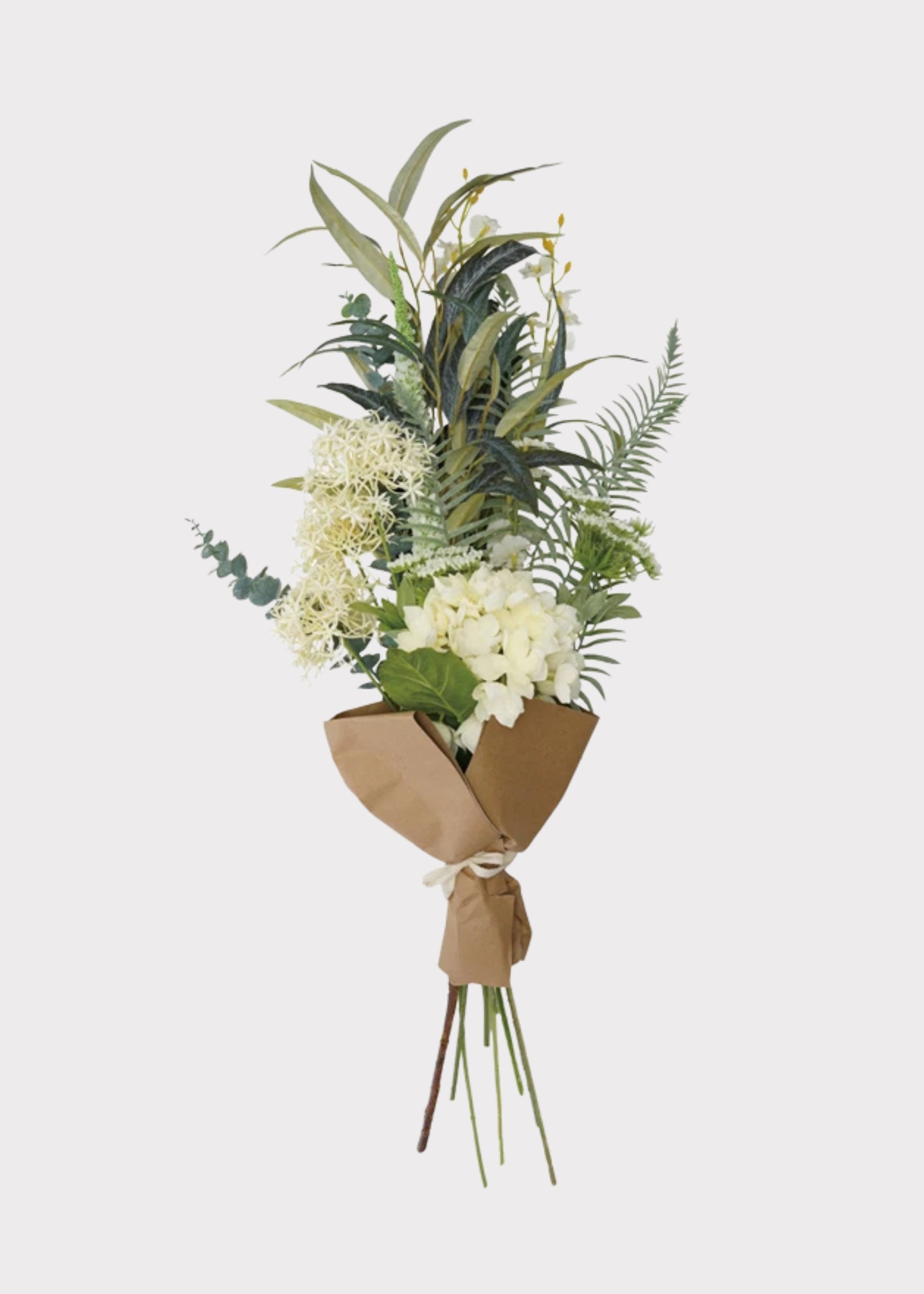 Cream Green Large Fake Mixed Flower and Leaf Bouquet - 40"