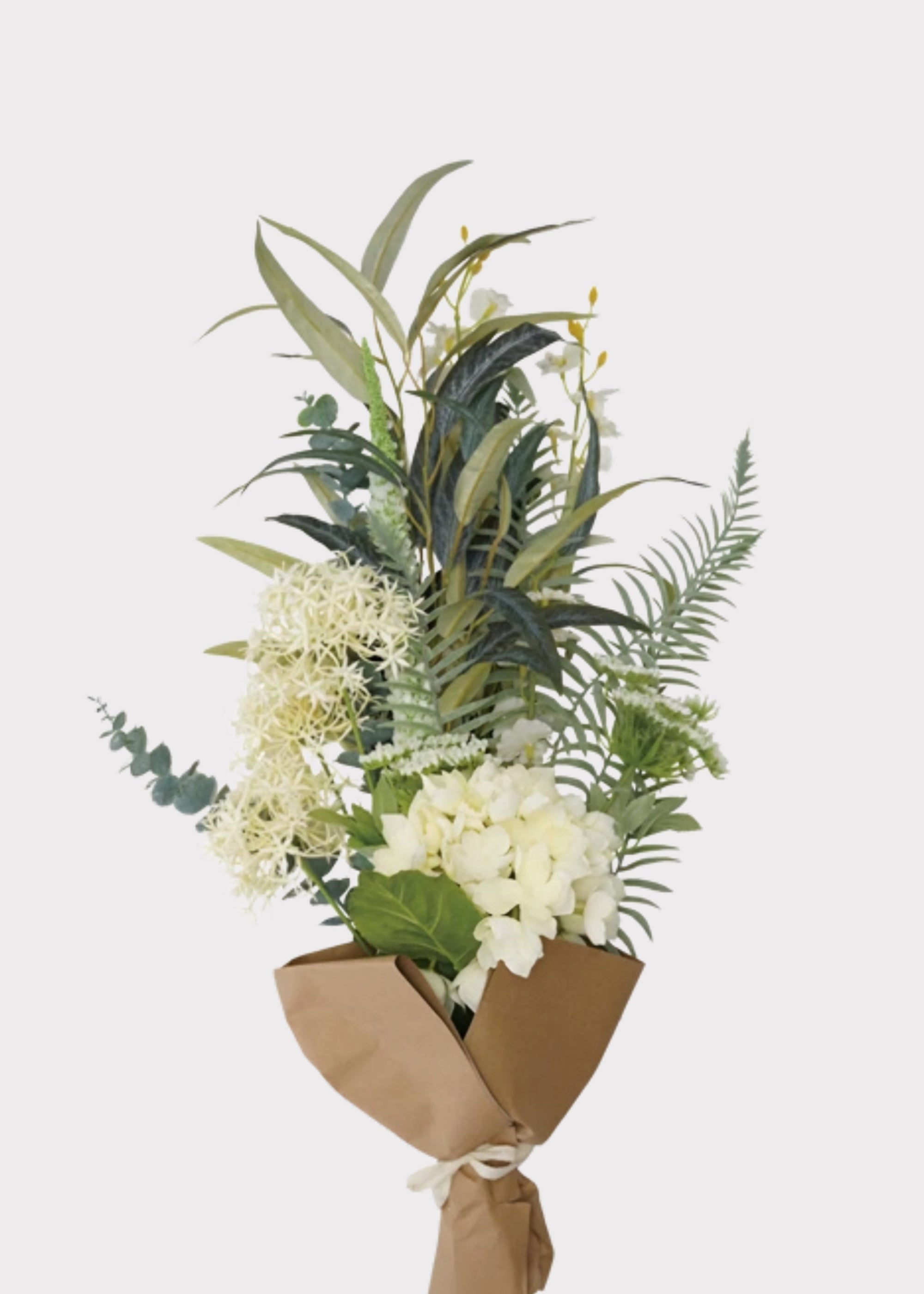 Cream Green Large Fake Mixed Flower and Leaf Bouquet - 40"