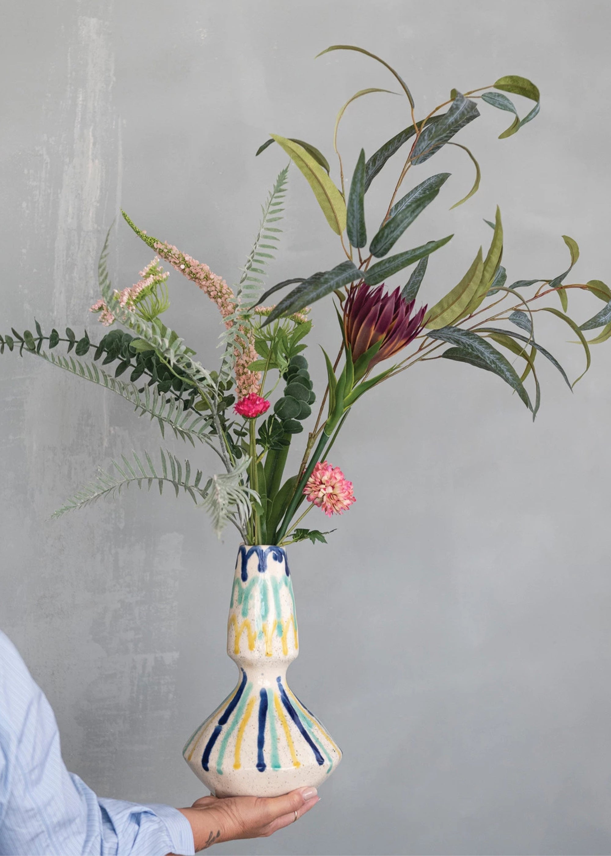 Large Artificial Flower Bouquet of Purple Protea and Eucalyptus - 43"