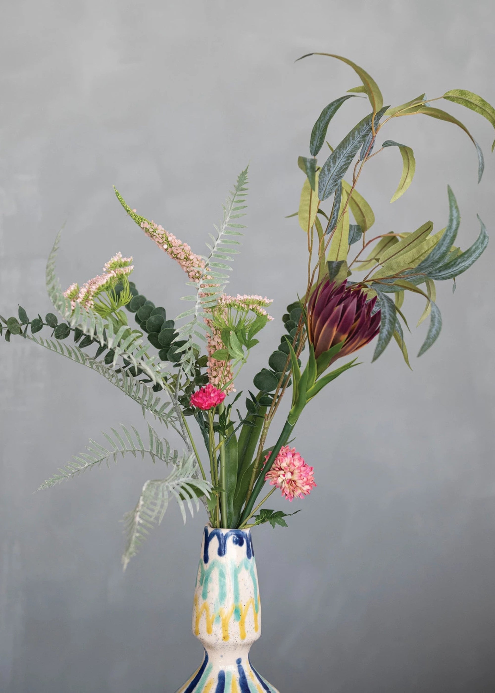 Large Artificial Flower Bouquet of Purple Protea and Eucalyptus - 43"