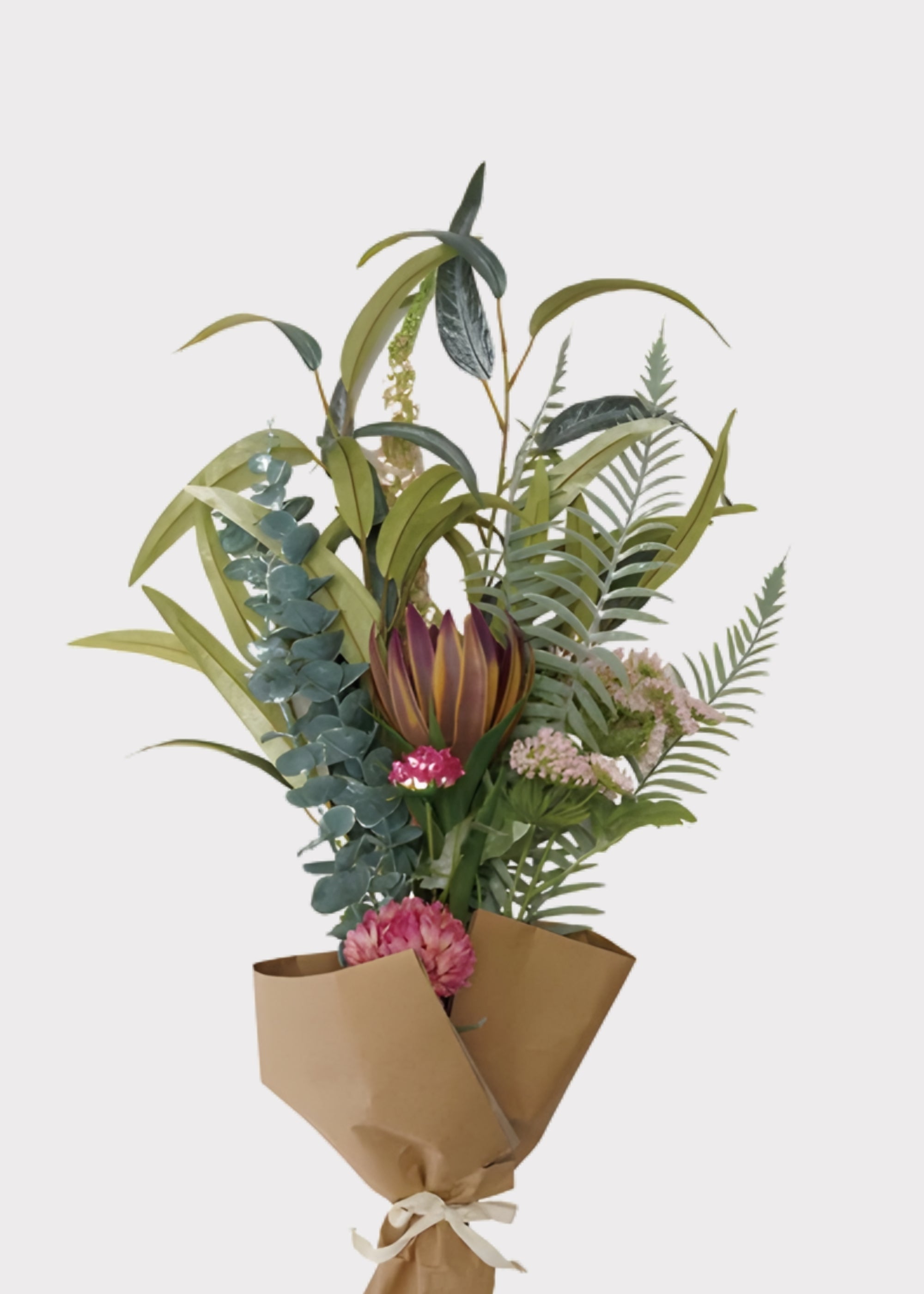 Large Artificial Flower Bouquet of Purple Protea and Eucalyptus - 43"