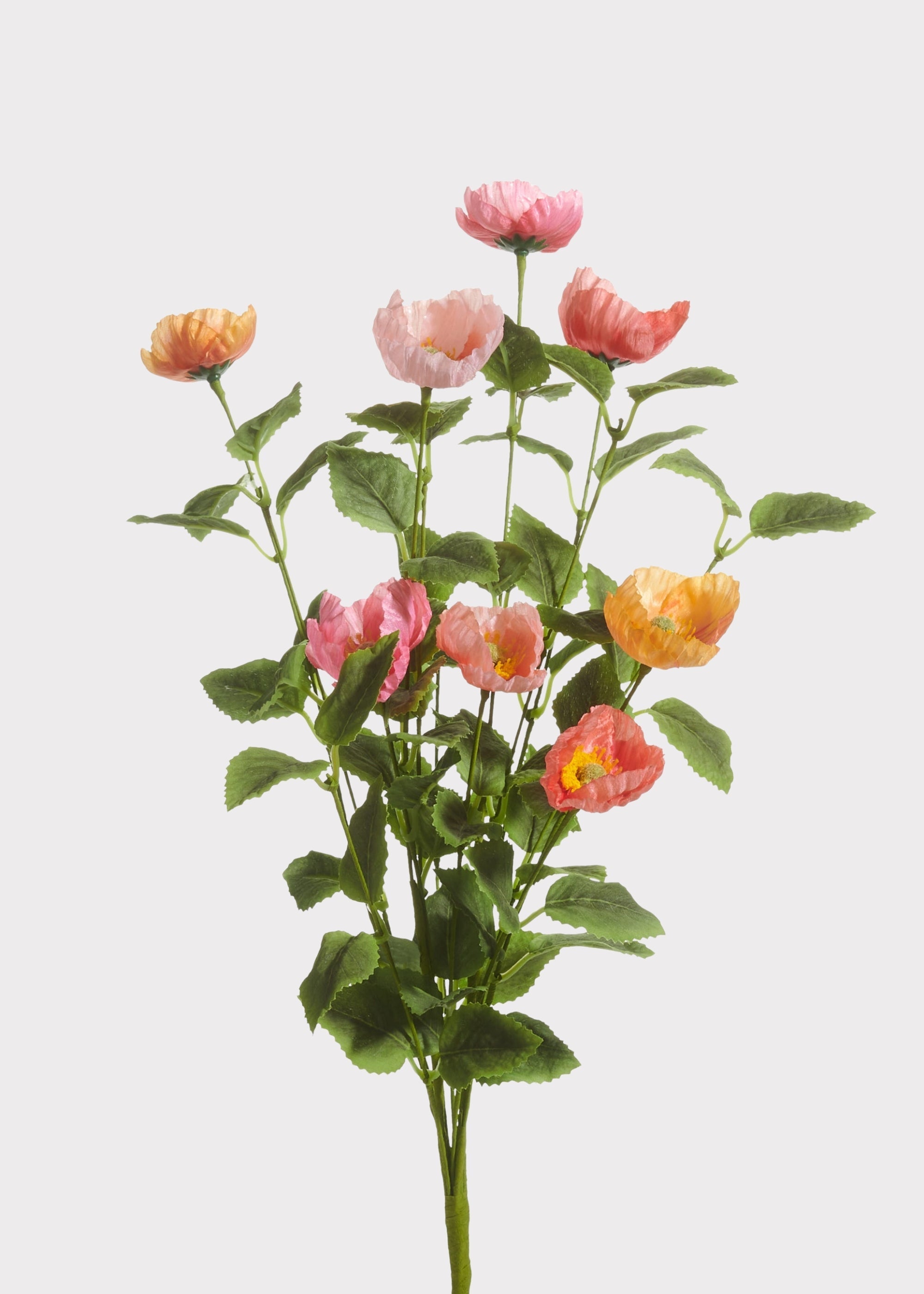 Artificial Poppy Flower Bush in Pink and Coral - 21.5"