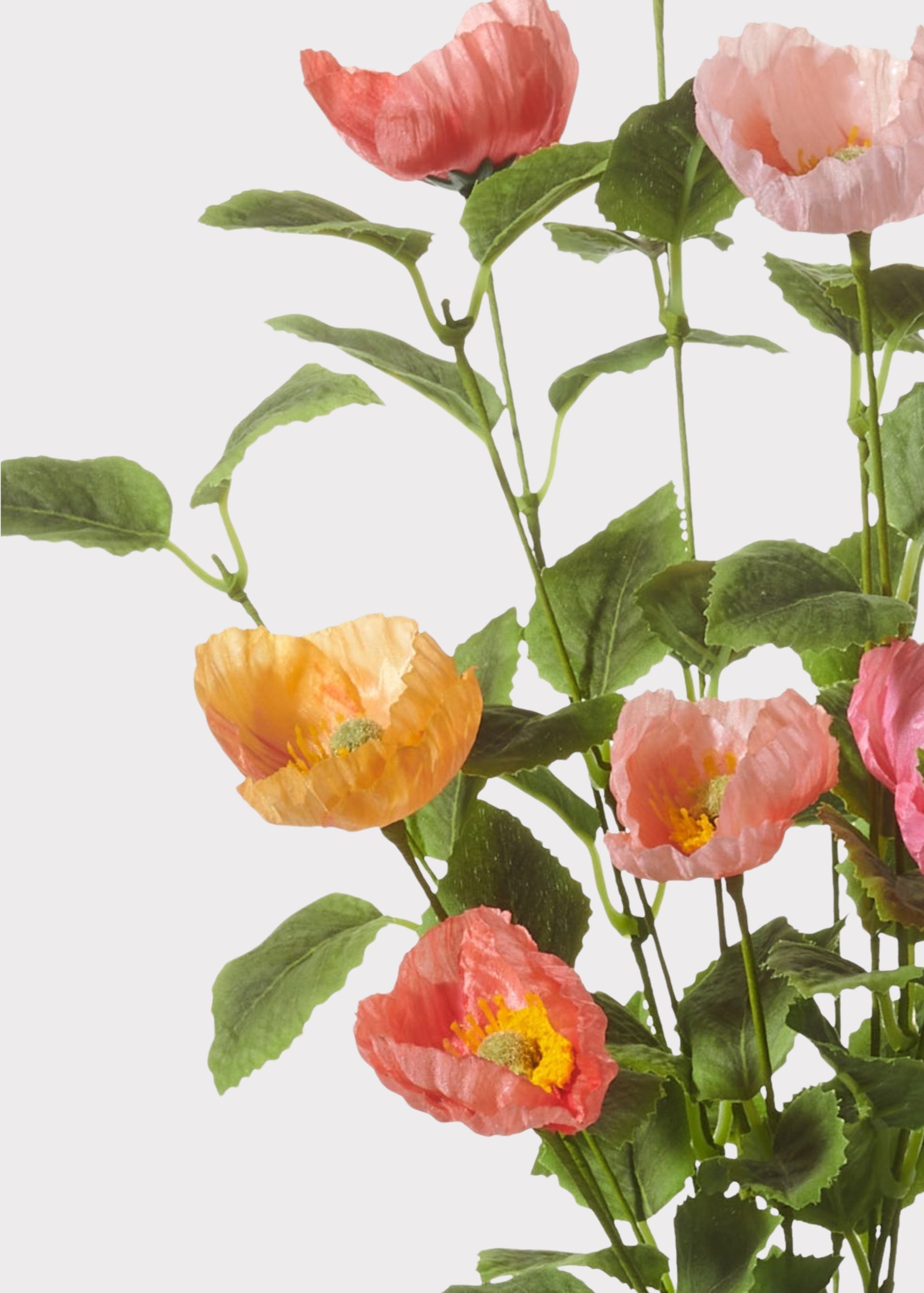 Artificial Poppy Flower Bush in Pink and Coral - 21.5"