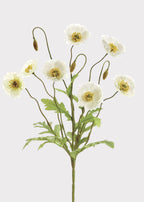 Cream Poppy Blooming Fake Flower Bush - 15"