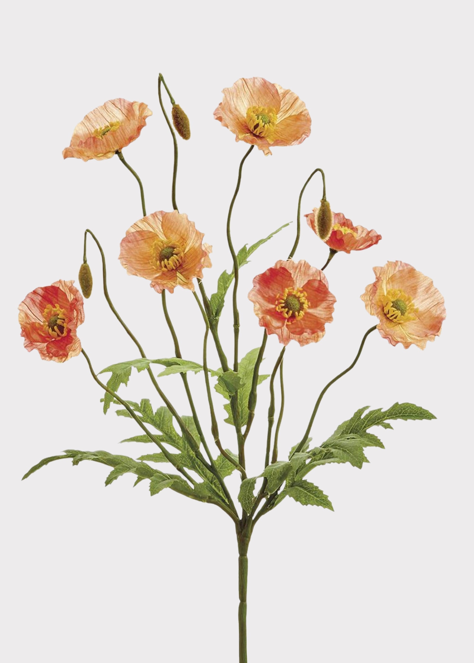 Fake Poppy Blooming Flower Bush in Sunset Coral - 15"
