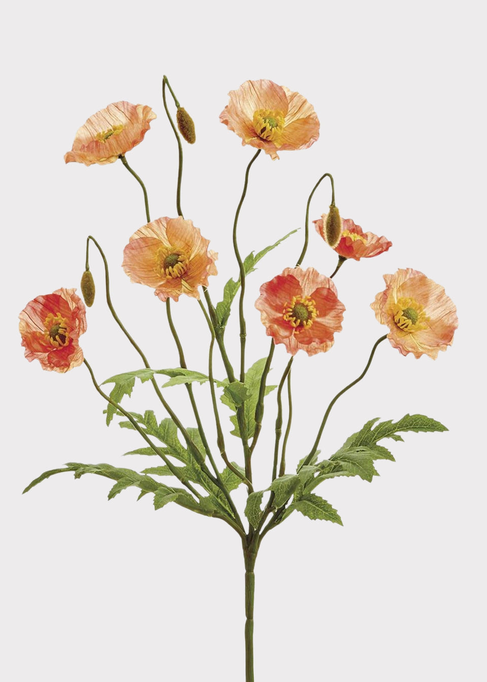 Fake Poppy Blooming Flower Bush in Sunset Coral - 15"