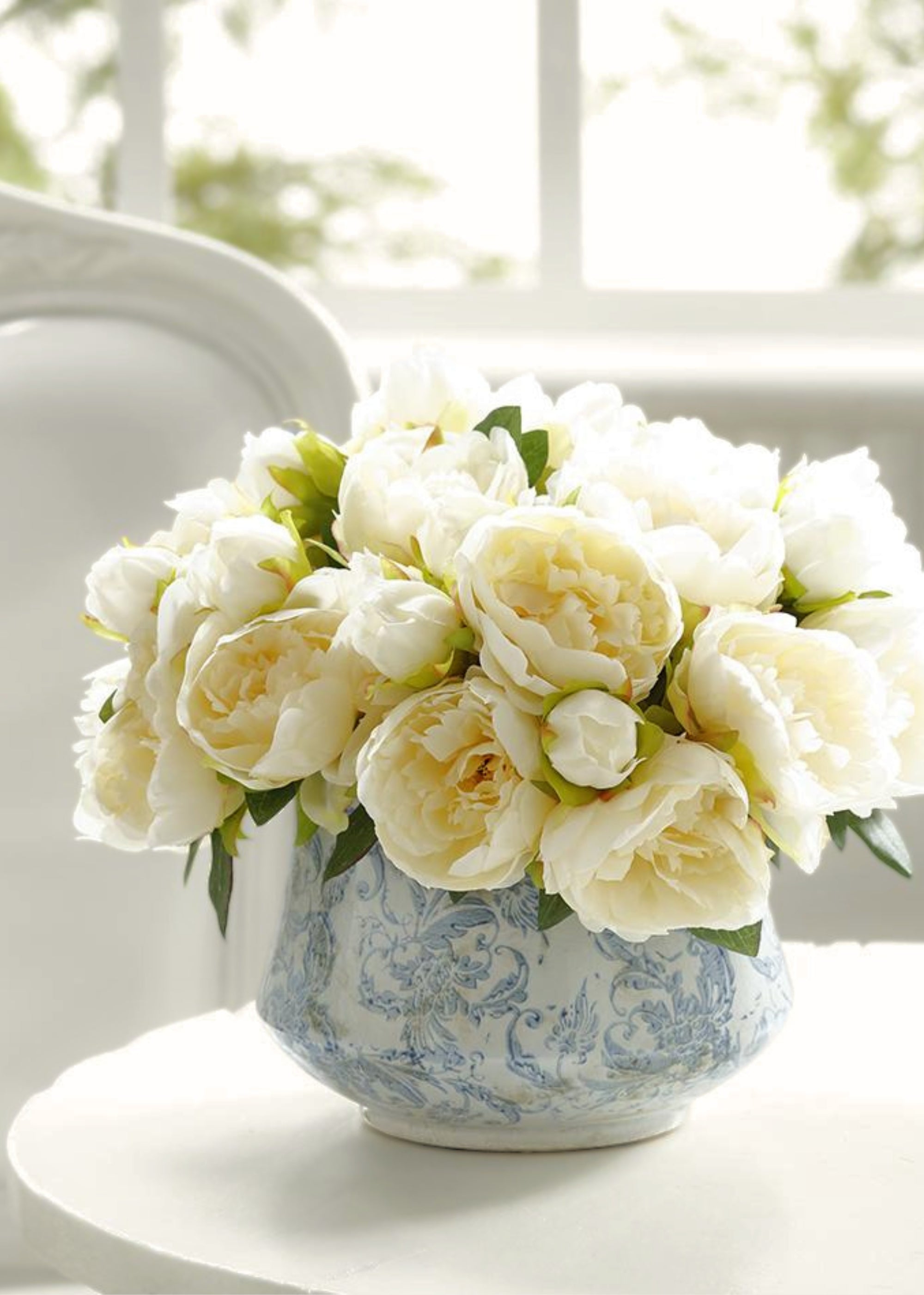 Artificial Peony Flower Bouquet in Cream - 9"