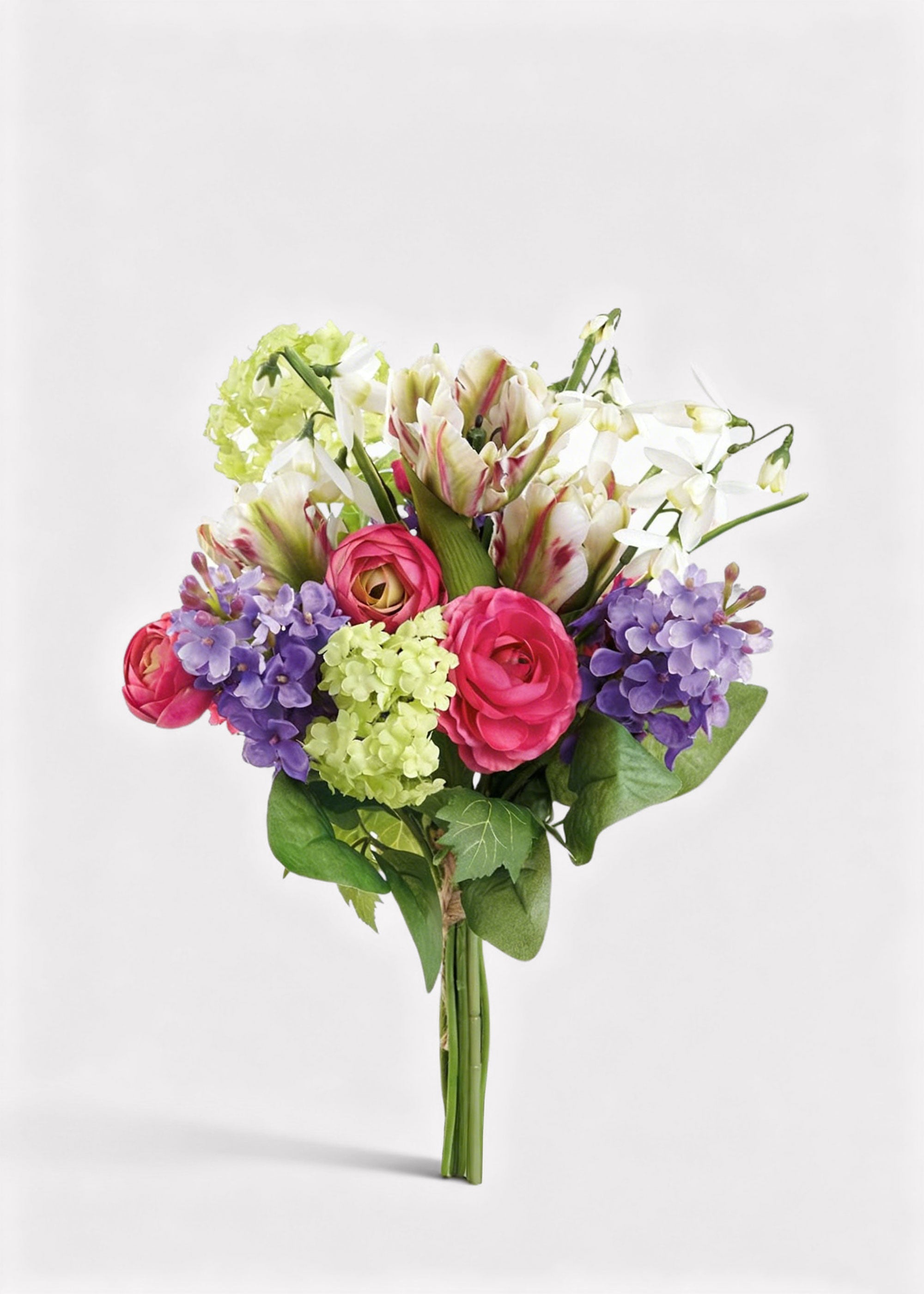 Colorful Fake Snowball and Tulip Spring Flower Bouquet - 15"