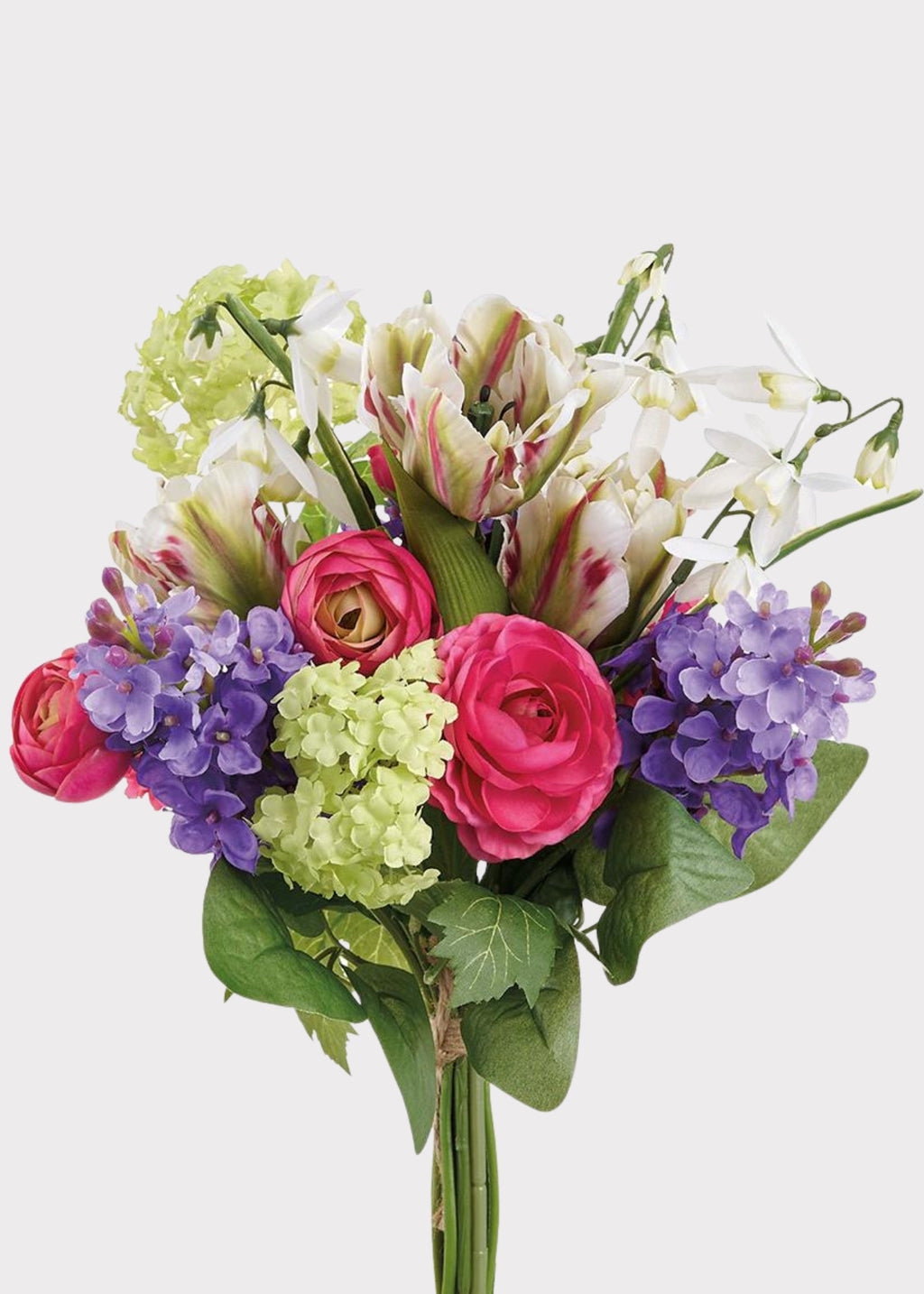 Colorful Fake Snowball and Tulip Spring Flower Bouquet - 15"