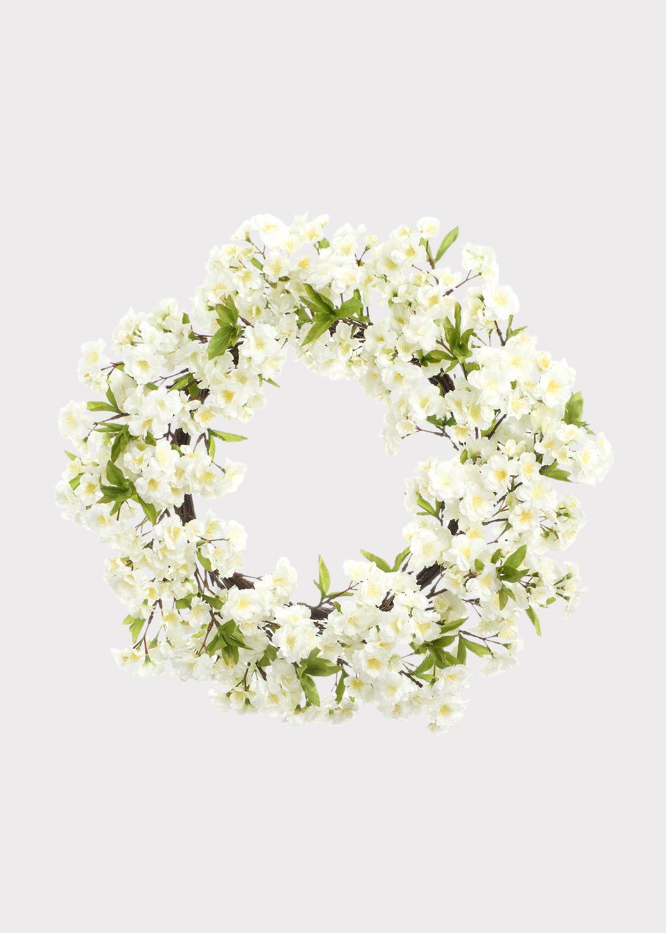 Fake Cherry Blossom Wreath in White - 24"