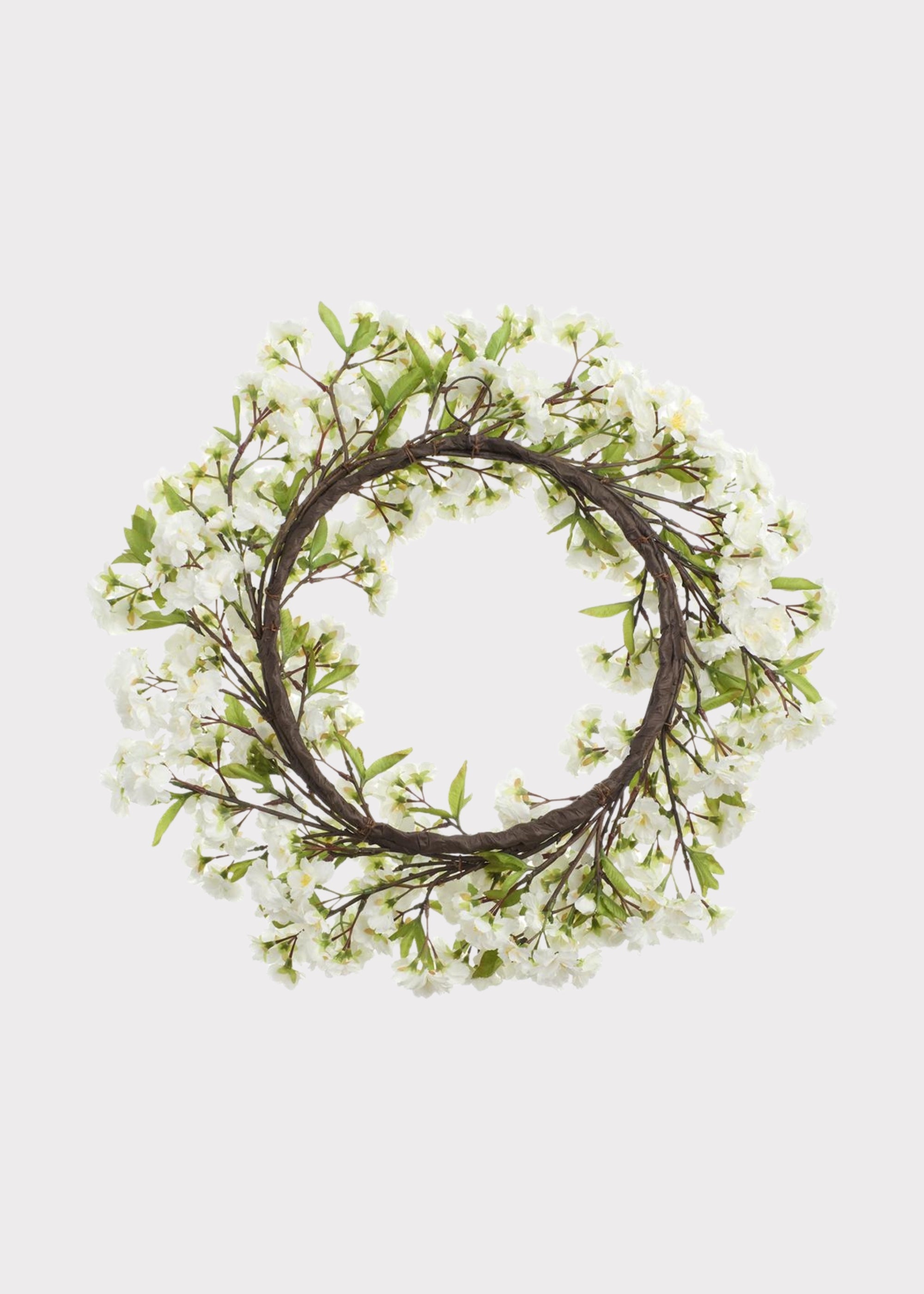 Fake Cherry Blossom Wreath in White - 24"