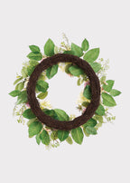 Dahlia and Hydrangea Fake Flower Wreath in Pink Cream - 24"