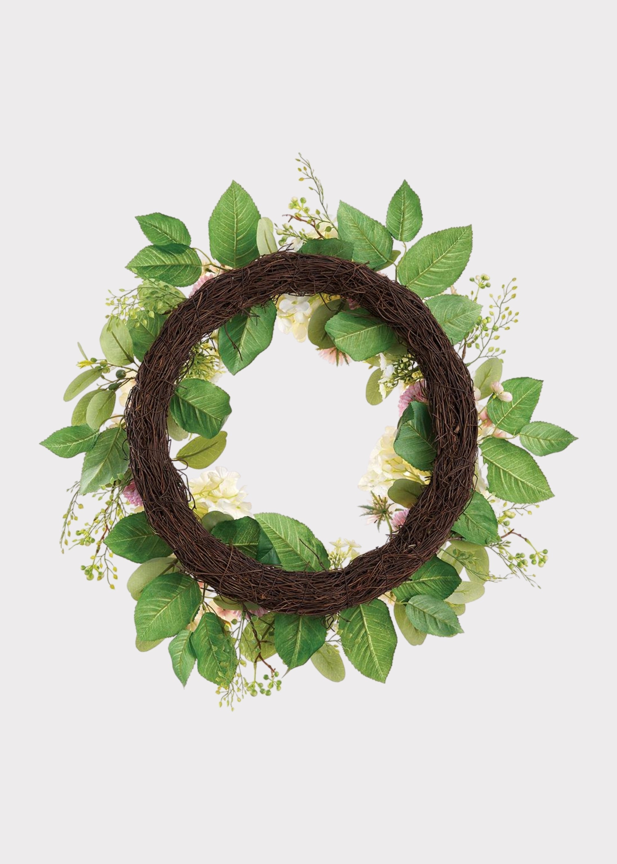 Dahlia and Hydrangea Fake Flower Wreath in Pink Cream - 24"