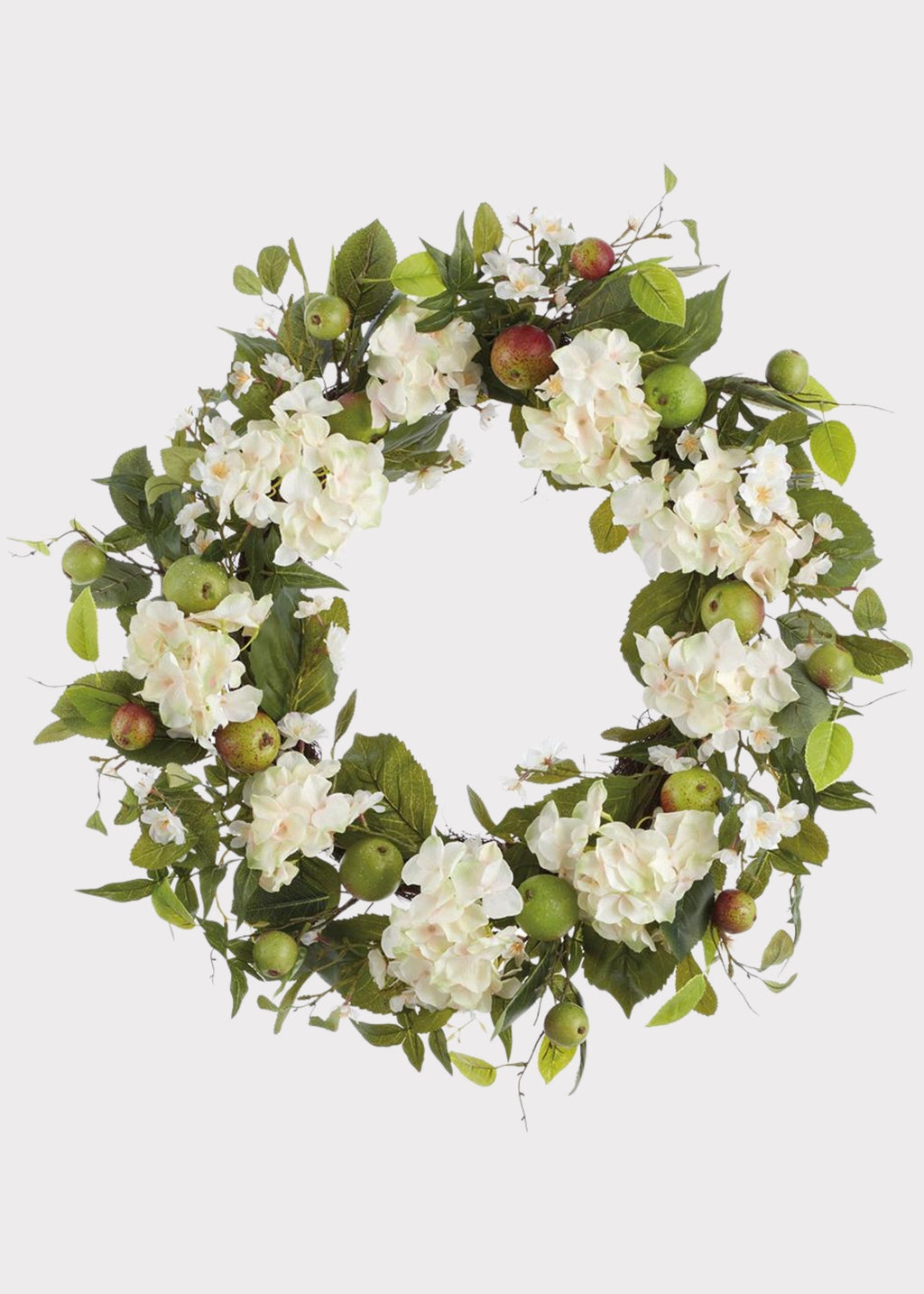 White Artificial Hydrangea and Apple Spring Wreath - 30"