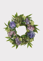 Purple Green Fake Hydrangea and Snowball Flower Wreath - 22"