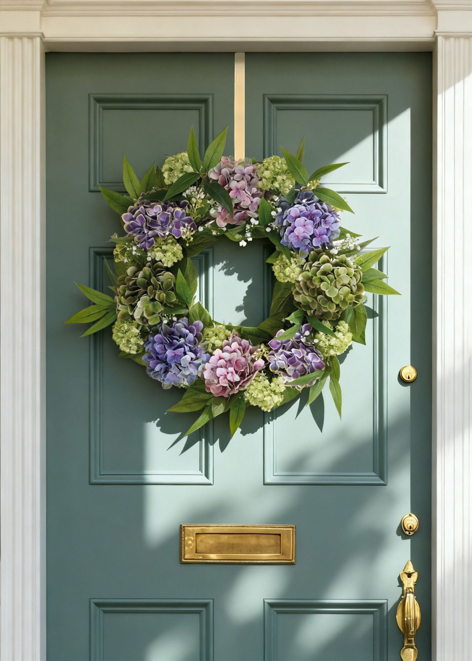 Purple Green Fake Hydrangea and Snowball Flower Wreath - 22"