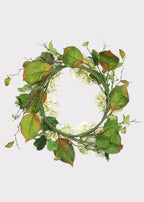 Artificial Hydrangea and Foliage Wreath in Cream Green - 24"