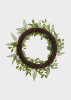 Cream Green Fake Snowball and Mum Flower Wreath with Sedum - 24"