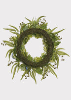 Snowball and Eucalyptus Fake Flower Wreath in Blue and Green - 25"