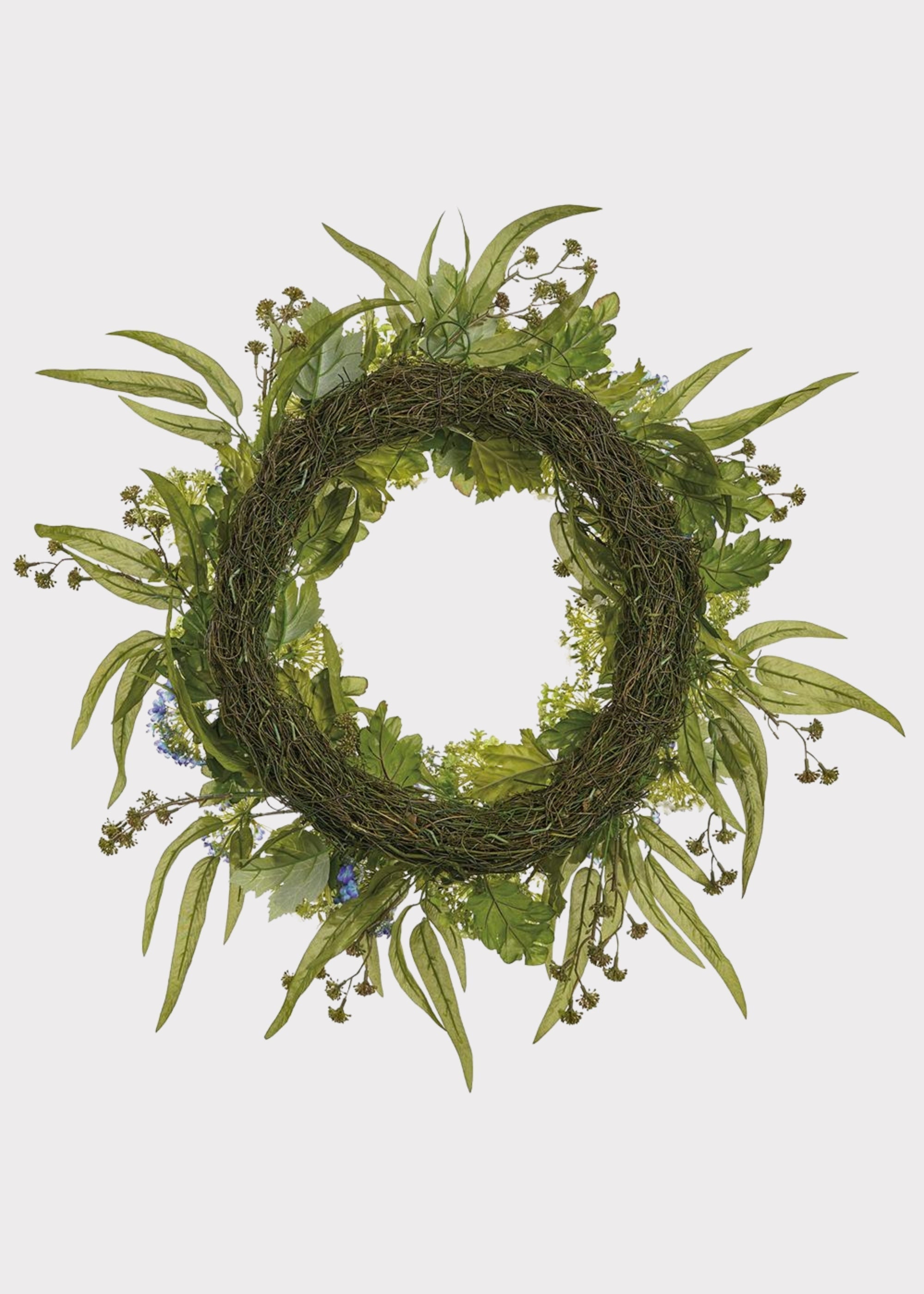 Snowball and Eucalyptus Fake Flower Wreath in Blue and Green - 25"