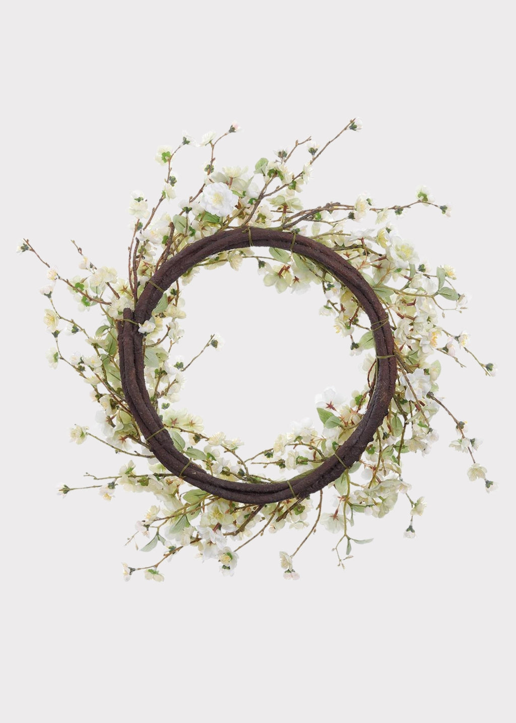 Artificial Wispy Cherry Blossom Flower Wreath in Cream Green - 24"