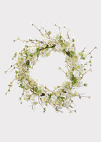 Artificial Wispy Cherry Blossom Flower Wreath in Cream Green - 24"