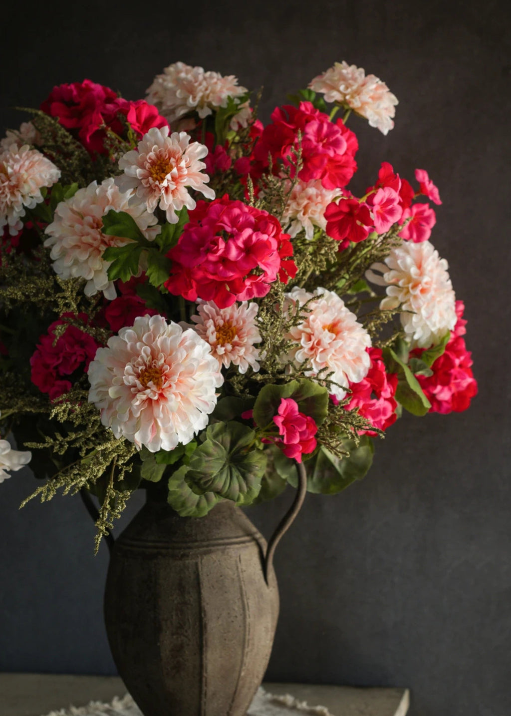 Artificial Geranium Flower Bush in Dark Pink - 19.5"