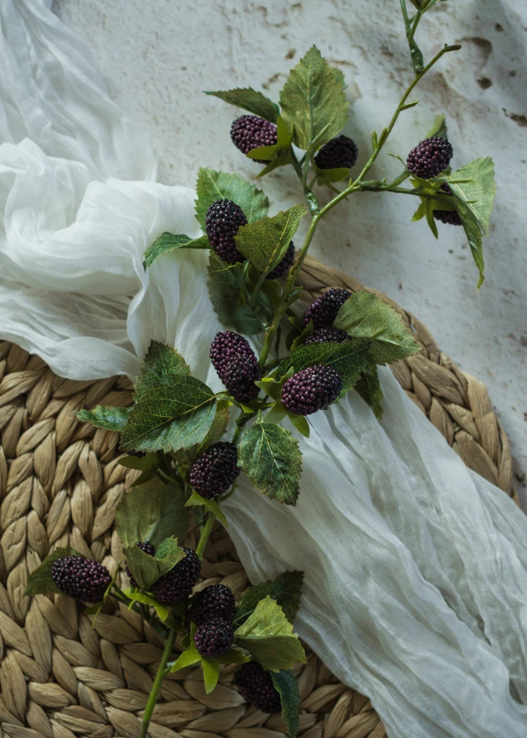 Artificial Berries Mulberry Stem in Dark Purple - 28"