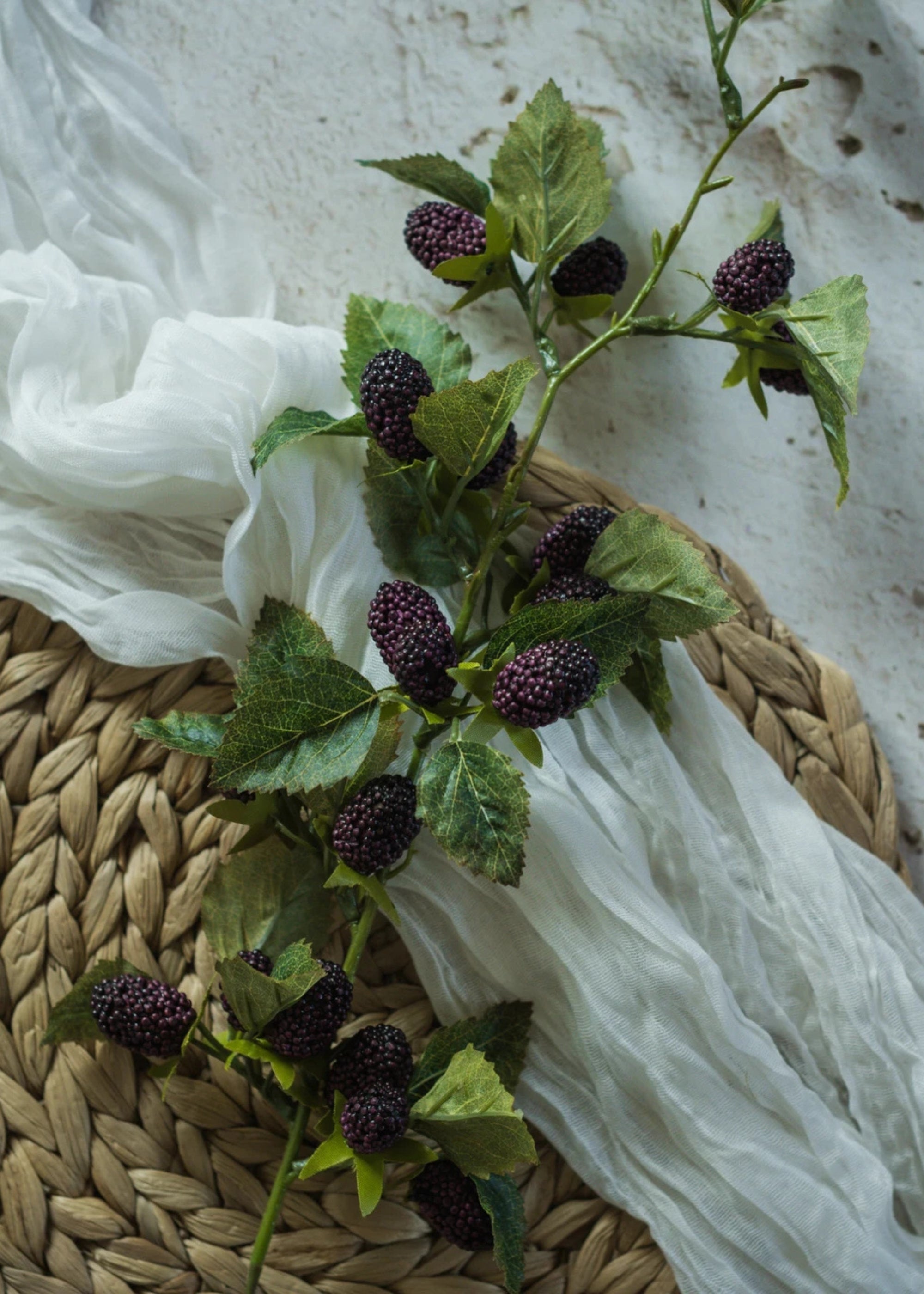 Artificial Berries Mulberry Stem in Dark Purple - 28"