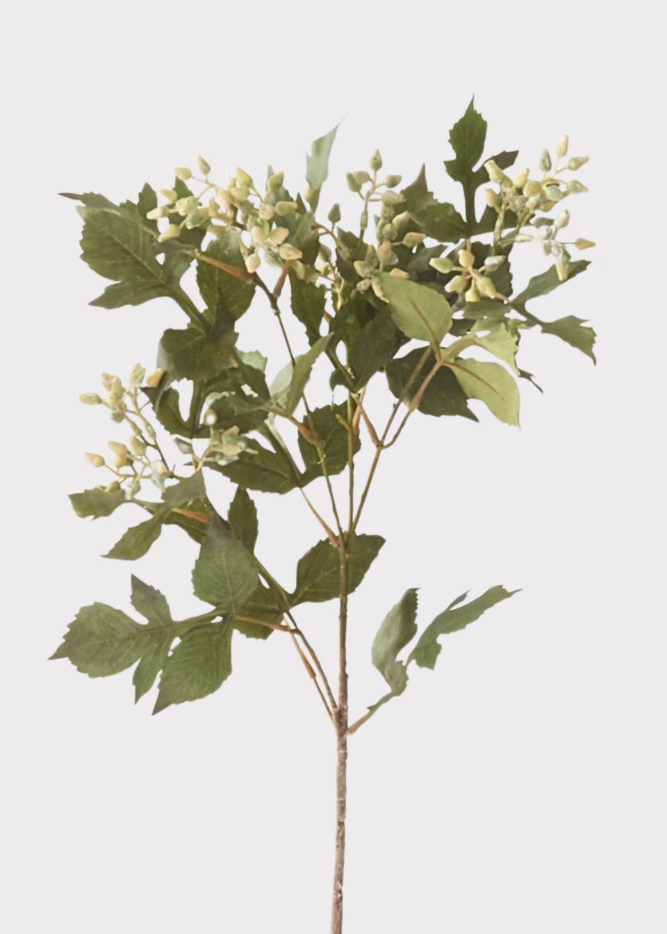 Cream Green Fake Berry and Leaf Branch - 33"