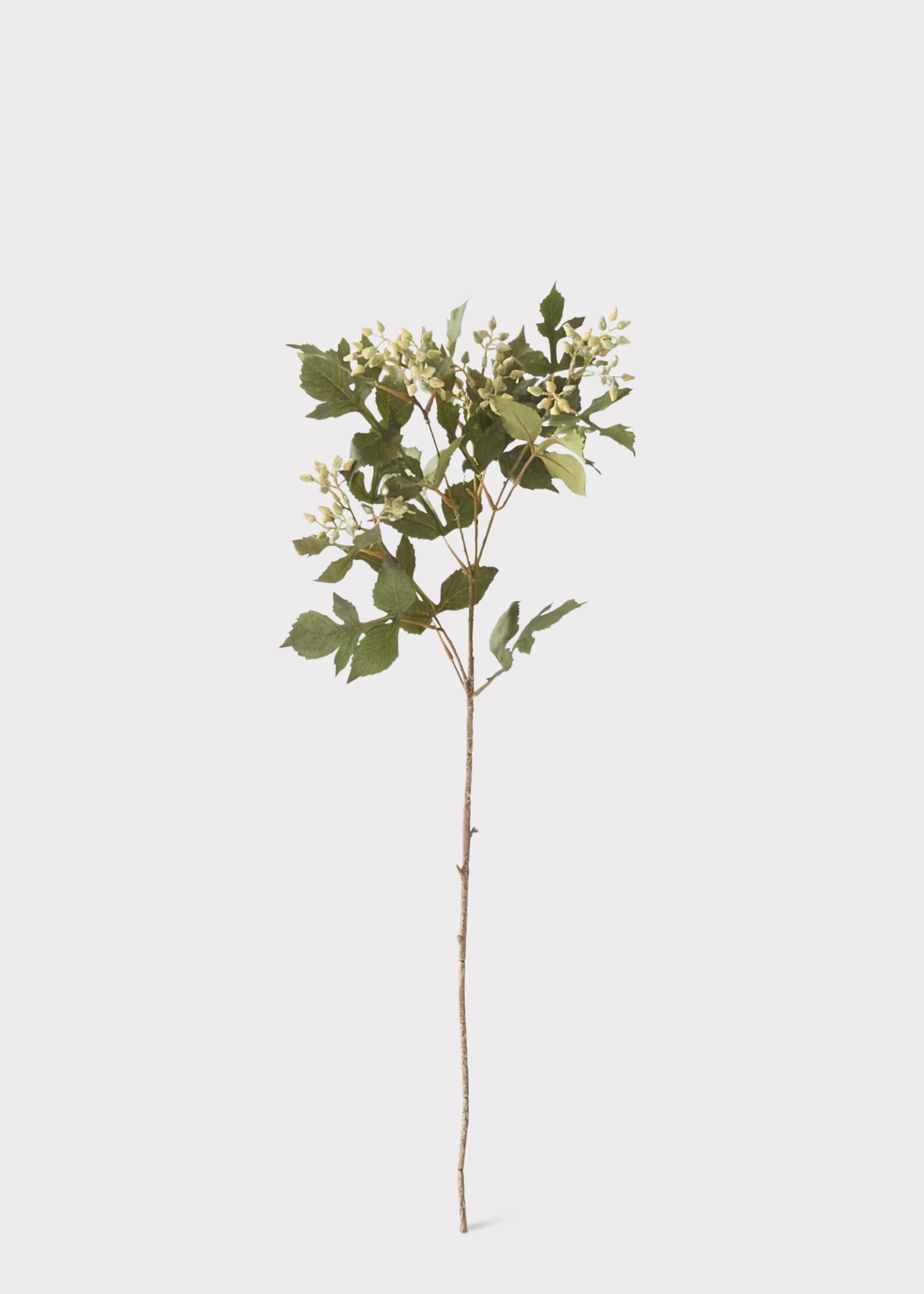 Cream Green Fake Berry and Leaf Branch - 33"
