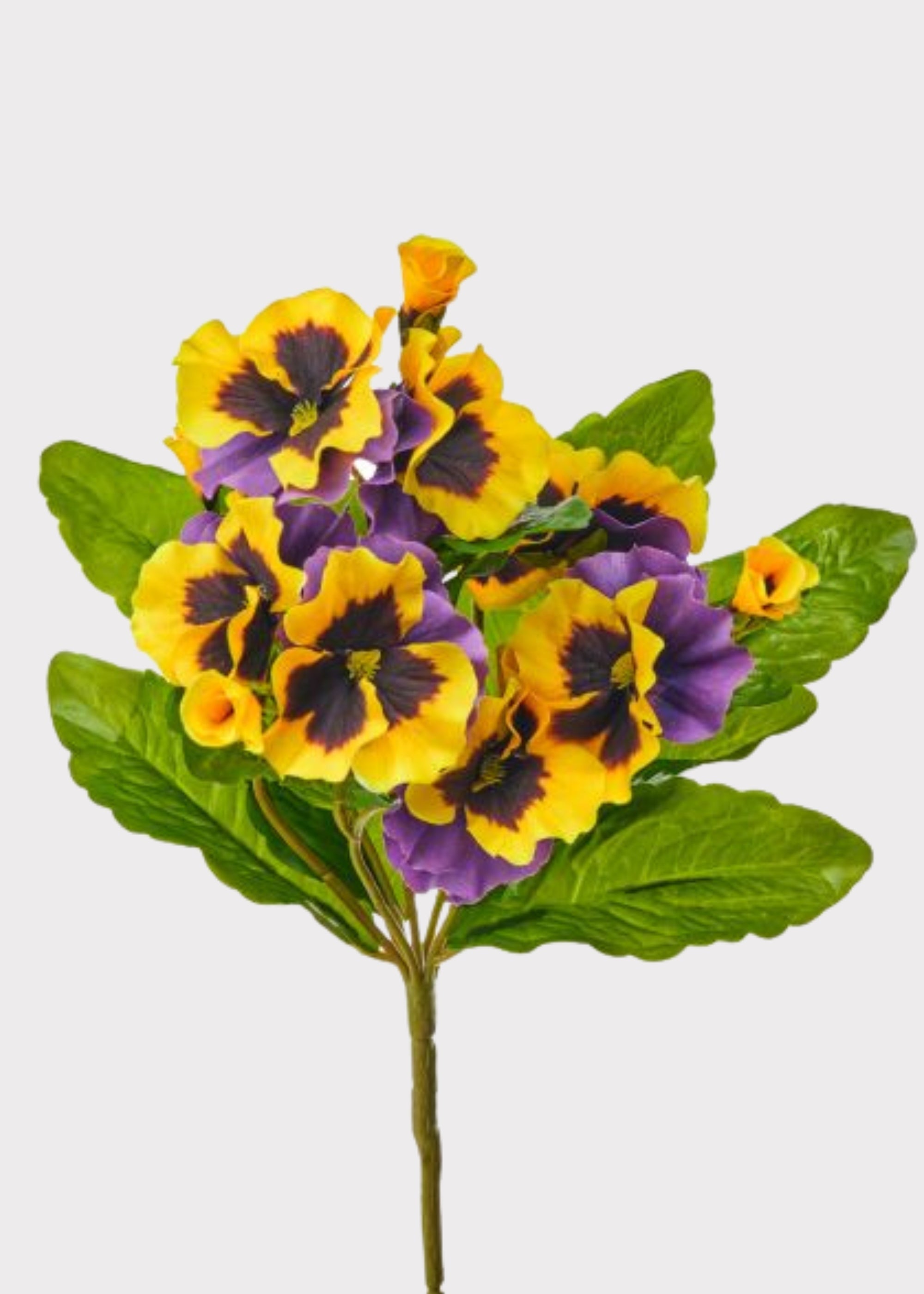 UV Treated Fake Indoor/Outdoor Flowers Yellow Pansy Bush - 10.5"