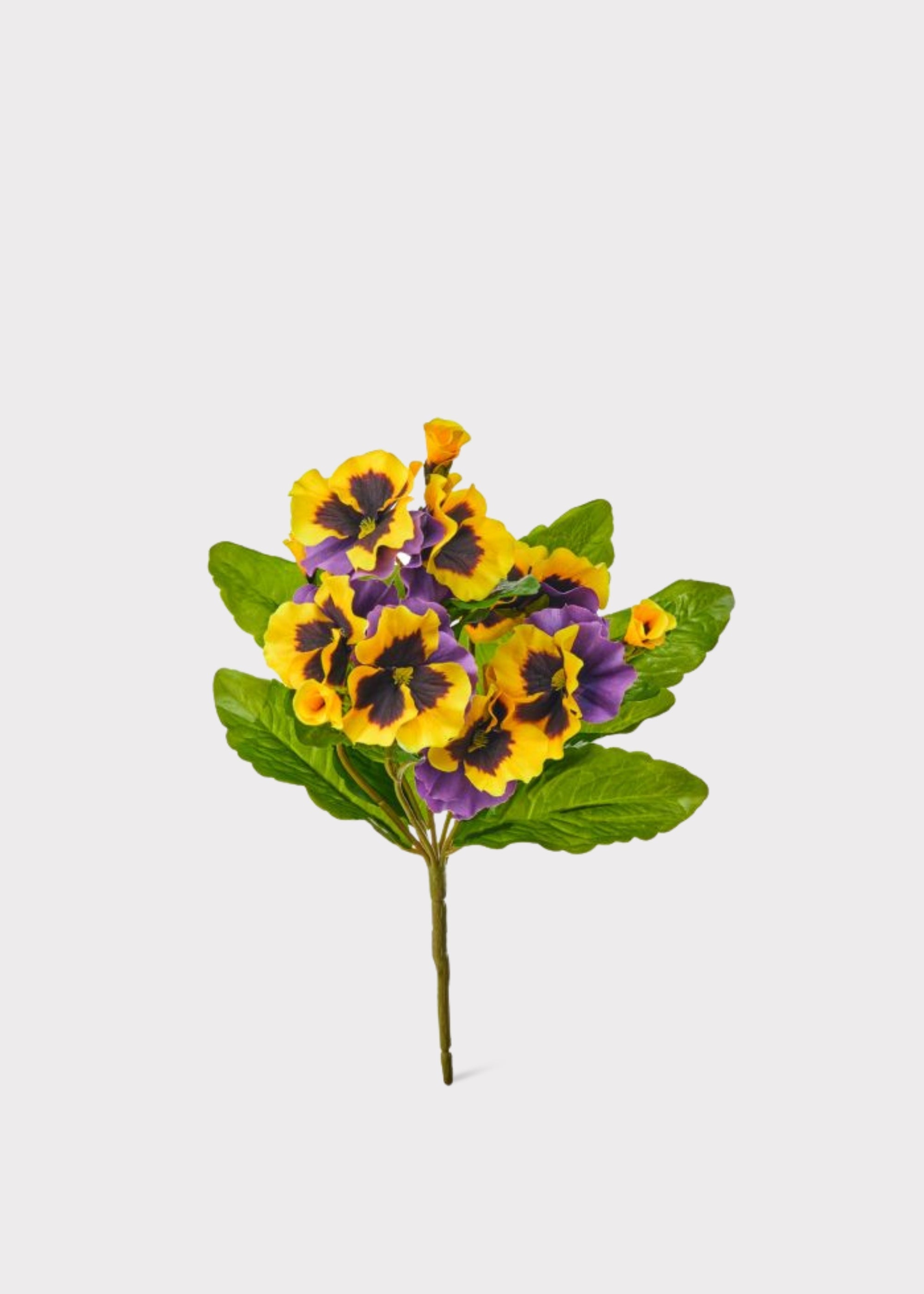 UV Treated Fake Indoor/Outdoor Flowers Yellow Pansy Bush - 10.5"