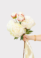 Cream Peony Faux Flower Bundle of Peonies - 21"