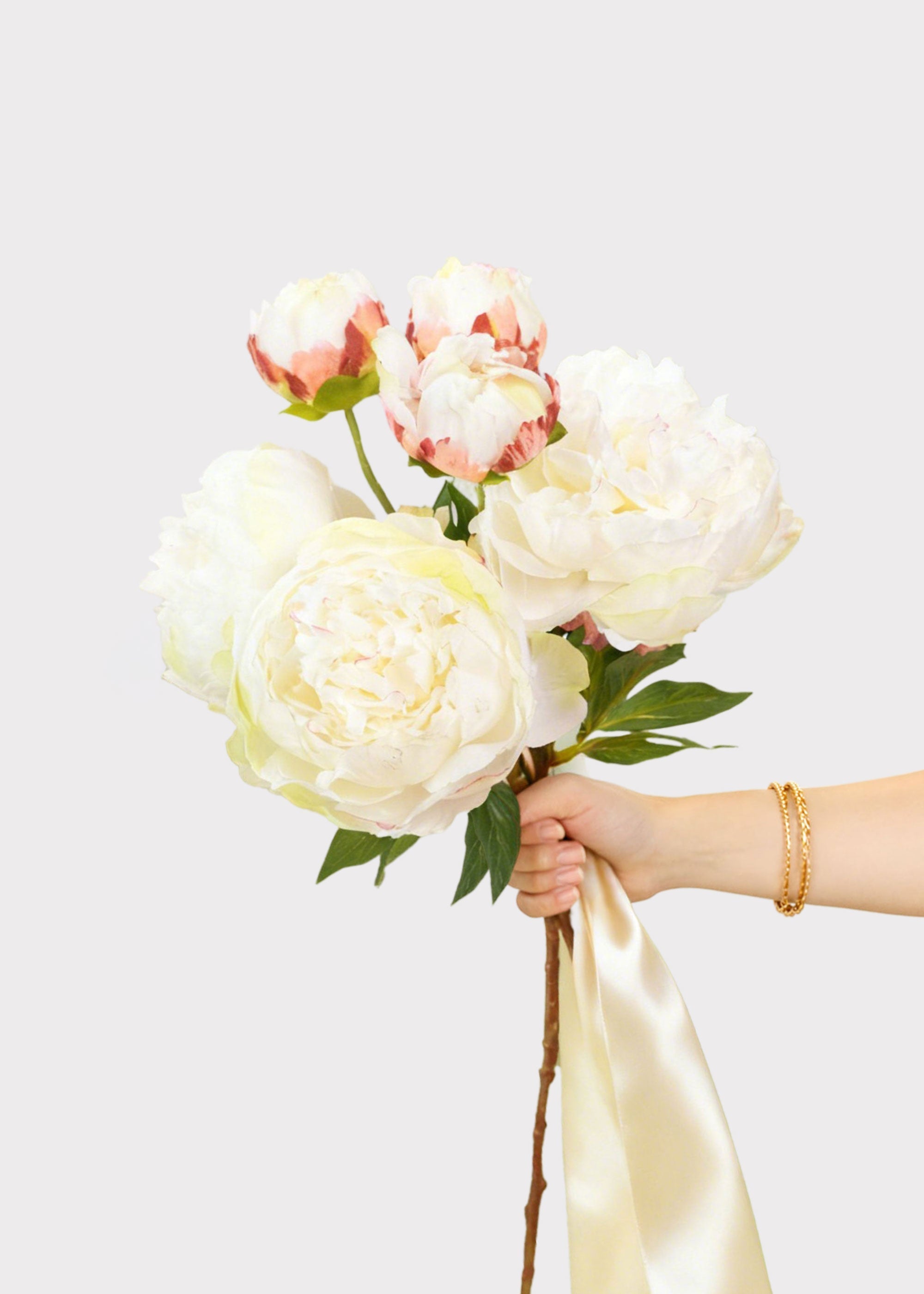 Cream Peony Faux Flower Bundle of Peonies - 21"