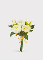 Cream White Real Touch Peony Fake Flower Bundle - 10.5"