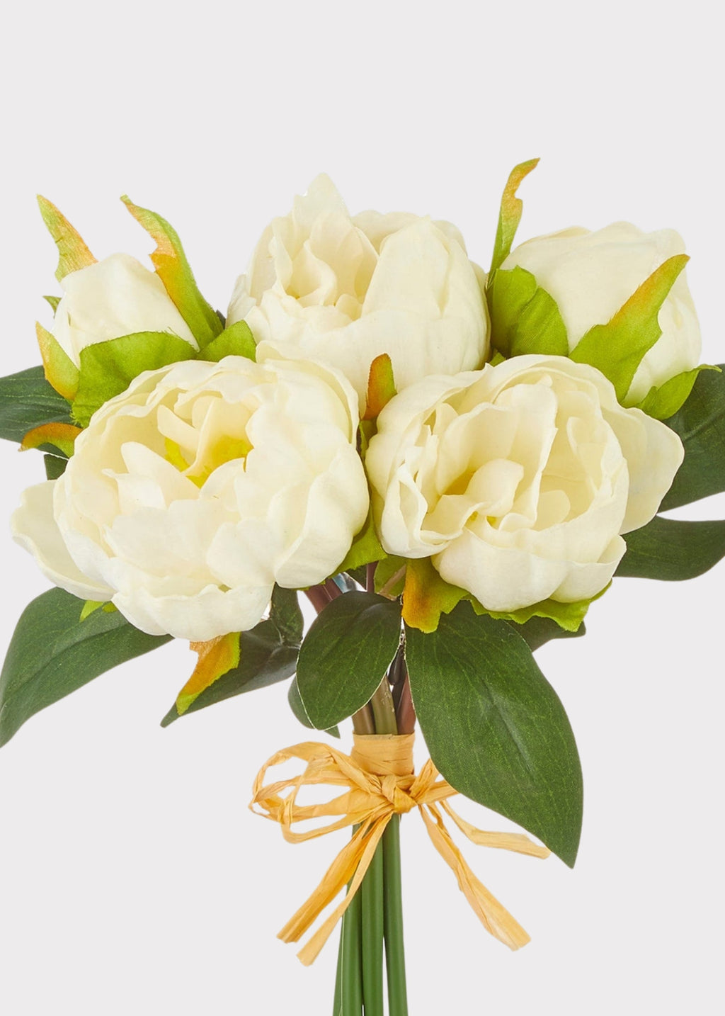 Cream White Real Touch Peony Fake Flower Bundle - 10.5"