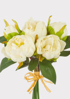 Cream White Real Touch Peony Fake Flower Bundle - 10.5"