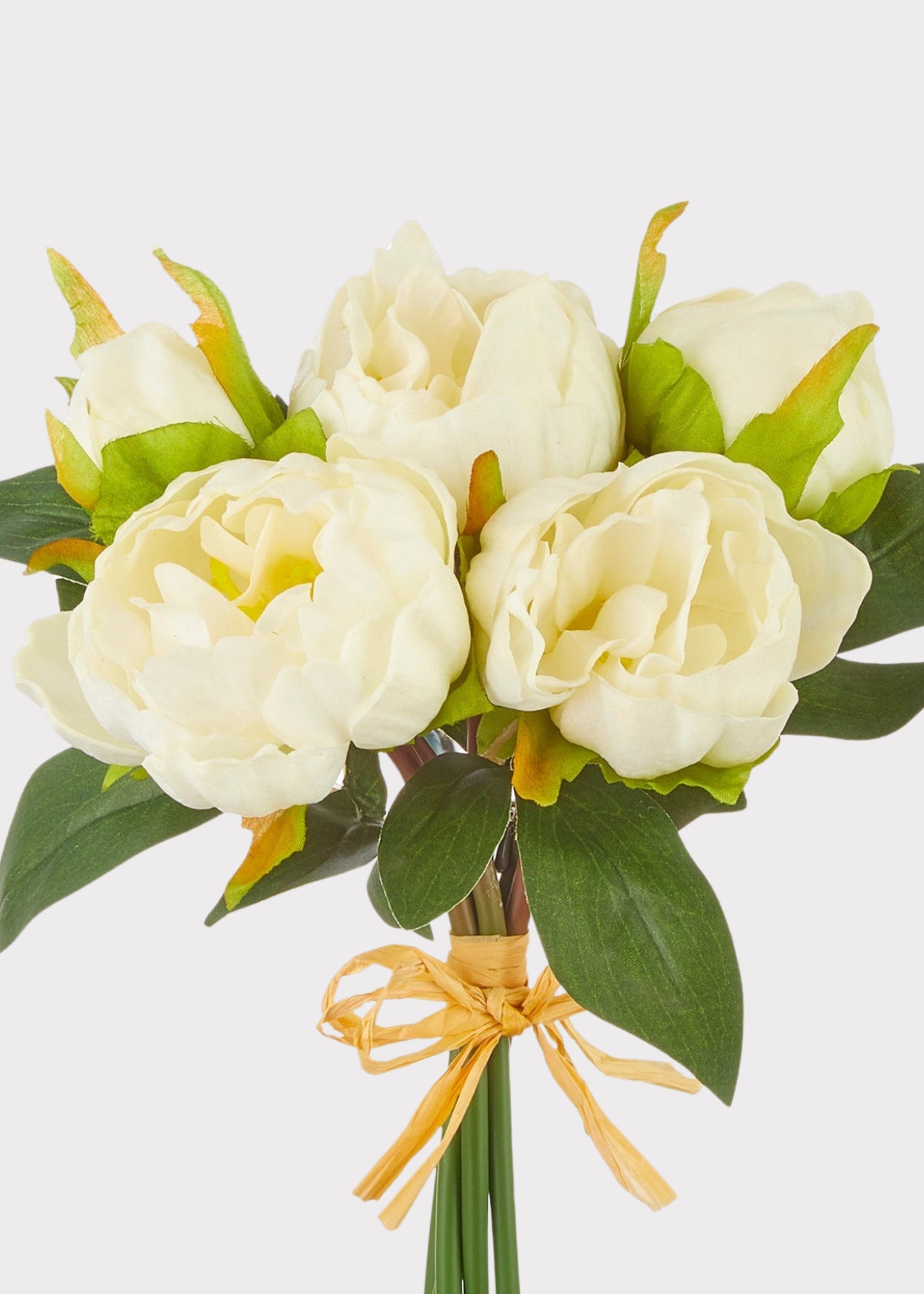 Cream White Real Touch Peony Fake Flower Bundle - 10.5"